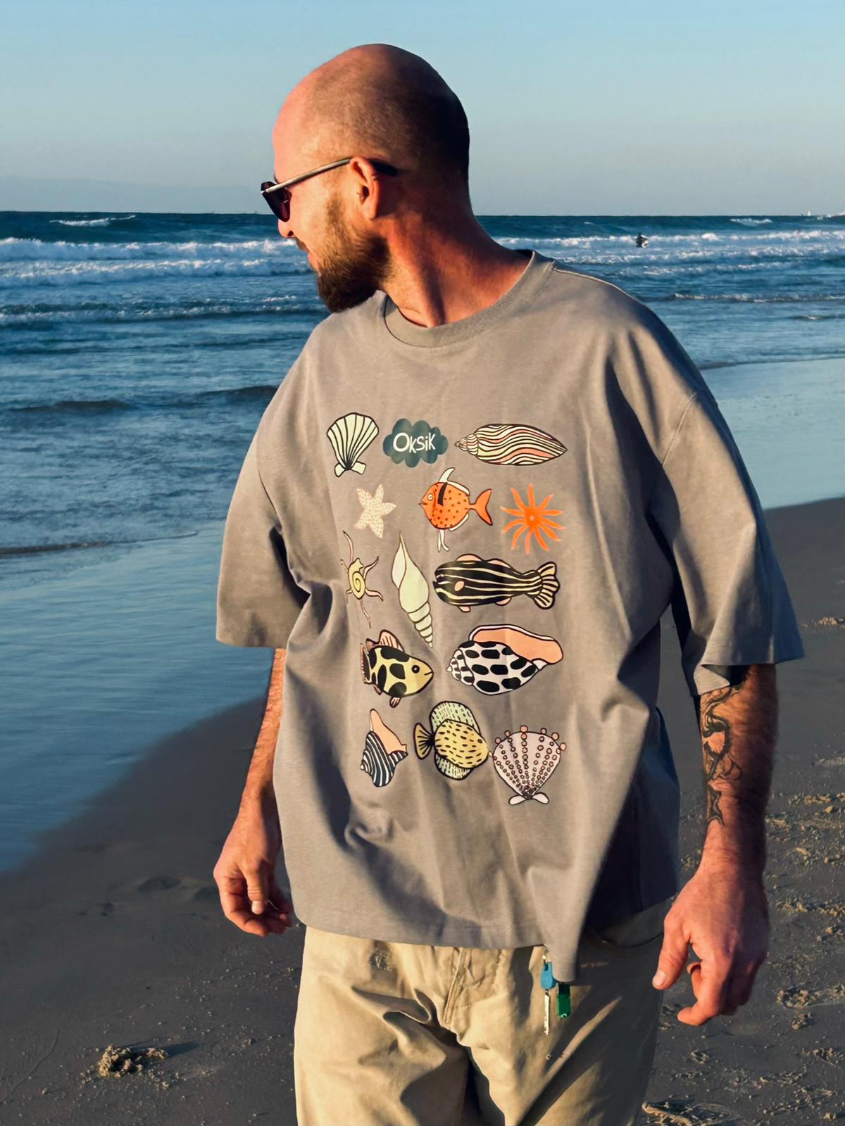 M טישרט צדפים אפור | OKSIK