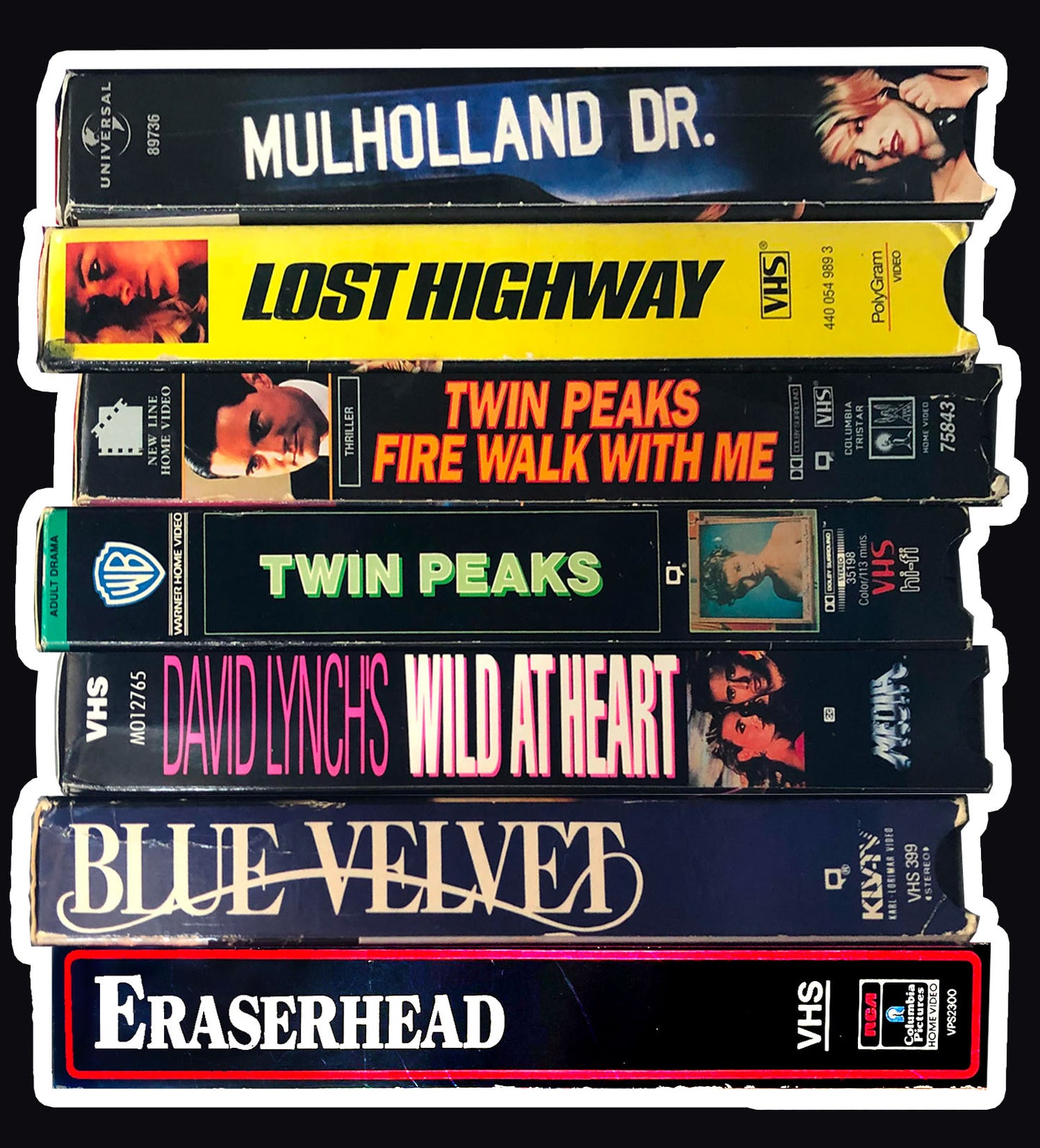 מדבקה | ערימת קלטות וידאו של סרטי דיוויד לינץ' - VHS tapes of David Lynch Sticker