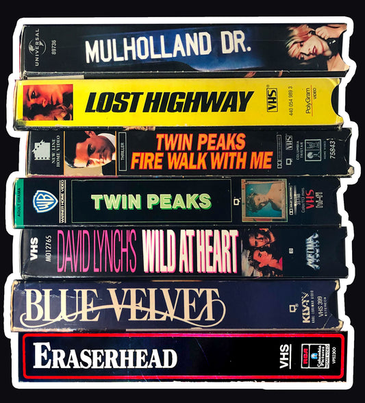 מדבקה | ערימת קלטות וידאו של סרטי דיוויד לינץ' - VHS tapes of David Lynch Sticker