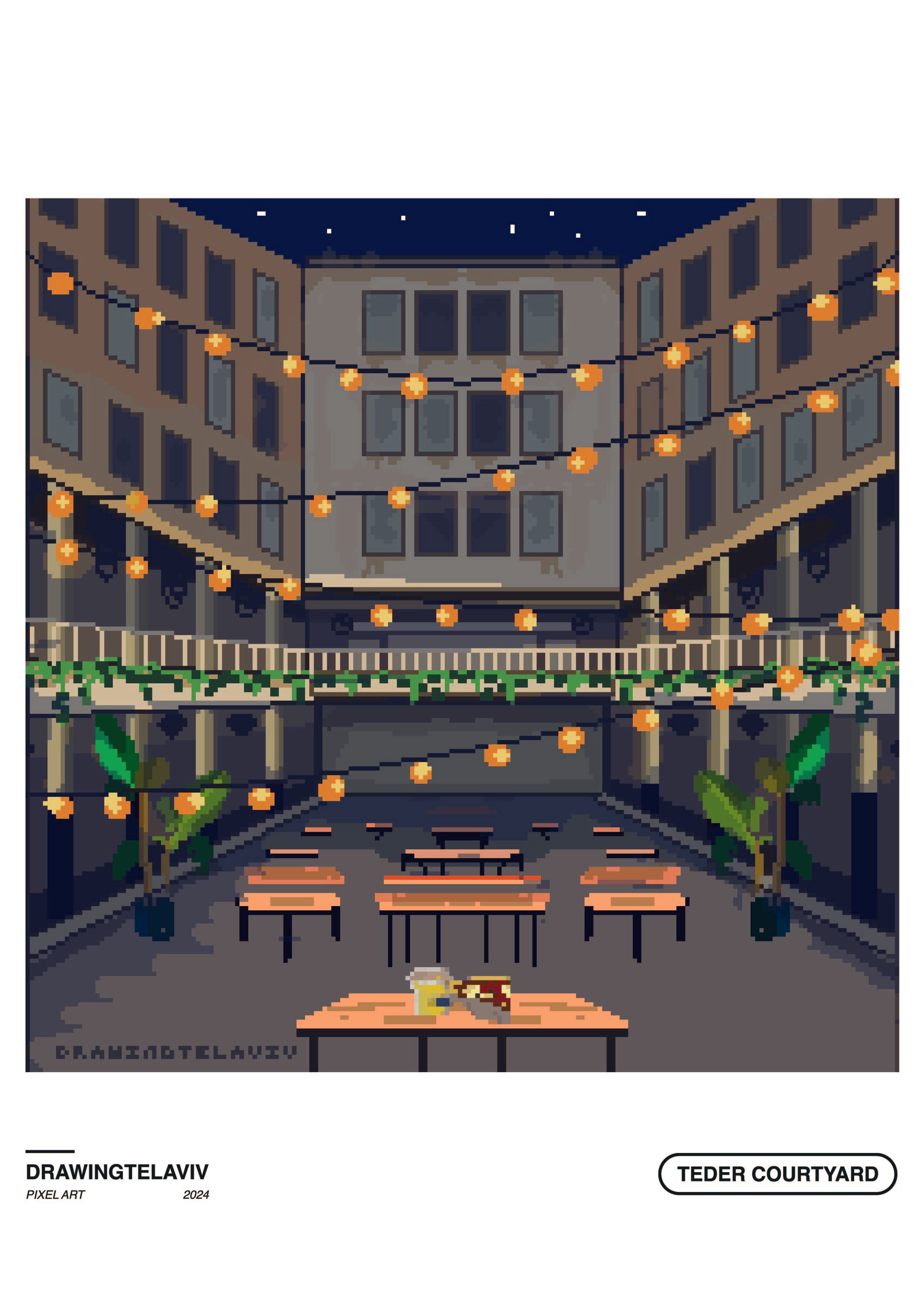 Drawing Tel Aviv | פרינט Teder courtyard - Yuka Monsters