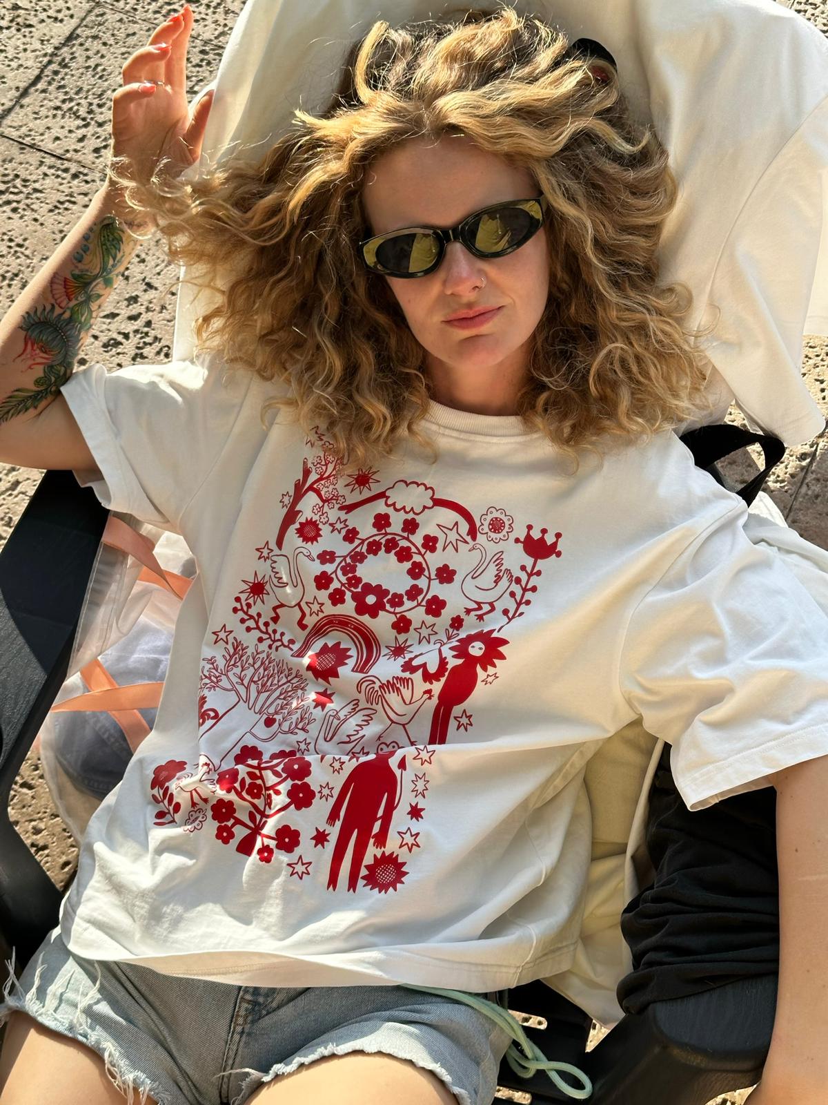 M טישרט בלאגן בגינה לבן | OKSIK